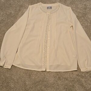 Fair Lady Women's Button Up Blouse White Size S/M With Silver Rhinestones